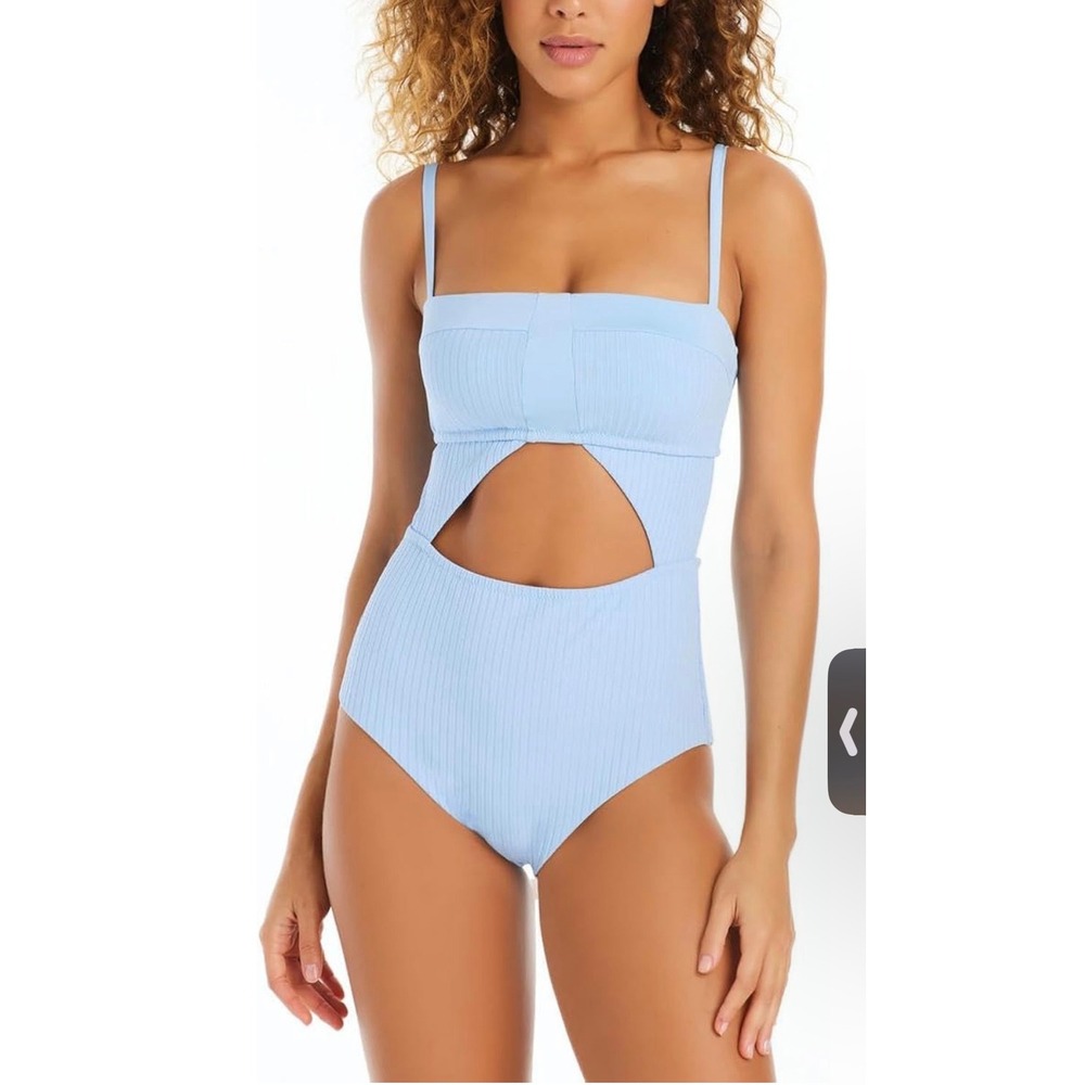 Sanctuary Swim Womens XL Blue Ribbed Cutout One Piece‎ Swimsuit New